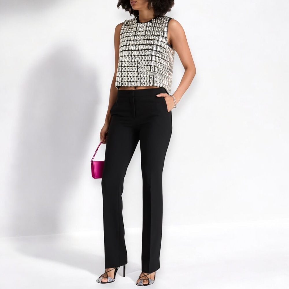 Moschino Couture Crepe Straight-Leg Pants Black Trousers Size 40 US 6 NWT - Picture 7 of 8